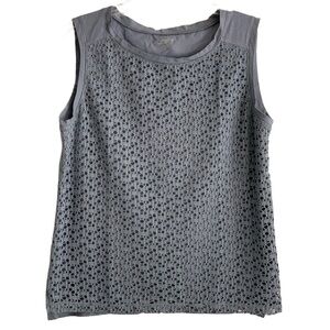 LOFT Women’s Blue Gray Sleeveless Front Lace Overlay Tank Top Shirt